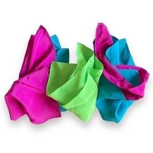 Vintage Set of 5 Totally 80’s Pocket Square Scarves Pink, Blue and Green